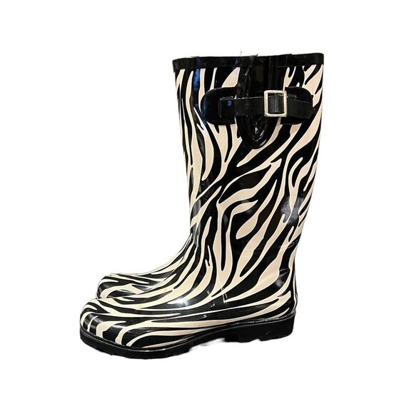 Dirty Laundry Black and White Zebra Print Rain Boots - Picture 7 of 11